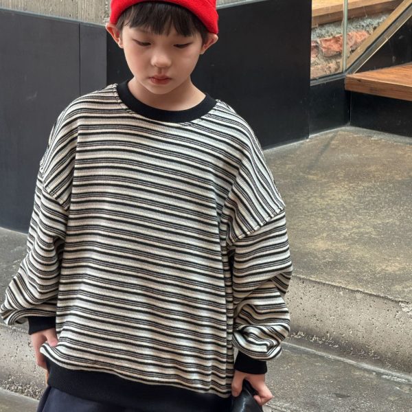 [100-150cm] ボーダー柄 裏起毛 トレーナー