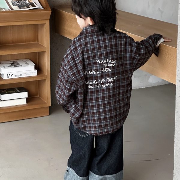 [90-150cm]新作 レトロ チェック柄 シャツ