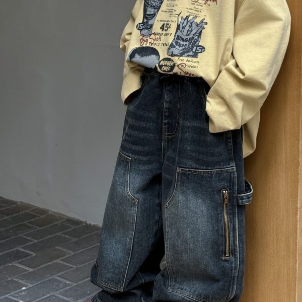 [100-160cm] トレンド 動きやすい デニム パンツ