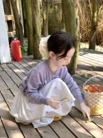 [90-140cm]ガーリー リボン付き ニット セーター/スカート - Image 4