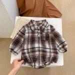 [66-90cm]ロンパース ベビー チェック柄 レトロ - Image 5