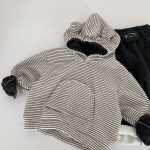 [80-140cm]ボーダー柄 フード付き 裏起毛 パーカー/パンツ - Image 5