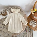 [66-90cm]ロンパース ベビー ニット 無地 ナチュラル - Image 9