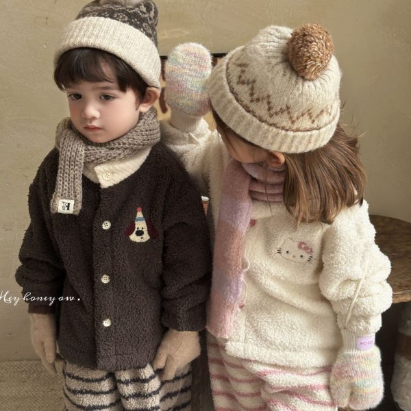 [90-150cm]ボーダー柄 前開き ふわふわ ルームウェア