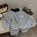 [90-150cm]ボーダー柄 前開き ふわふわ ルームウェア - Image 2