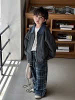 [90-150cm]ゆったり チェック柄 デニム パンツ - Image 2