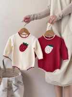 [66-90cm]いちご柄 ガーリー ベビー ニット ロンパース - Image 7