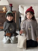 [80-140cm] カジュアル ボーダー柄 トレーナー - Image 3