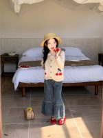 [90-140cm]チェリー柄 女の子 ベスト/トップス/デニムパンツ - Image 3