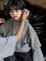 [100-160cm]レイヤードデザイン フード付き パーカー - Image 6