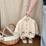 [66-100cm]刺繍 可愛い ニット ロンパース/カーディガン