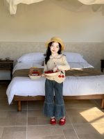 [90-140cm]チェリー柄 女の子 ベスト/トップス/デニムパンツ - Image 4