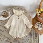 [66-90cm]ロンパース ベビー ニット 無地 ナチュラル - Image 3