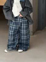 [90-150cm]ゆったり チェック柄 デニム パンツ - Image 5
