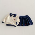 [73-120cm]スウィート チェリー柄 ニット カーディガン+スカート セット - Image 7