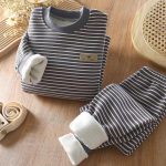 [90-150cm]ボーダー柄 厚手 あったか ルームウェア - Image 4