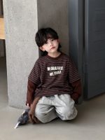 [90-150cm]レイヤード ボーダー柄 長袖 Tシャツ - Image 2