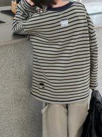 [110-160cm]ボーダー柄 快適 長袖Tシャツ