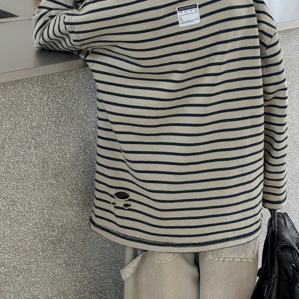 [110-160cm]ボーダー柄 快適 長袖Tシャツ