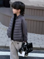 [100-160cm]防寒 シンプル スタンドネック 中綿ジャケット - Image 2