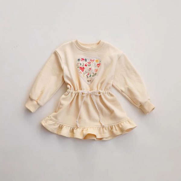 [73-120cm]フラワー&ハート柄 スウェットワンピース