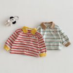 [73-110cm]配色 ボーダー柄 POLOネック トップス - Image 5