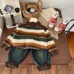 [90-150cm]ボーダー柄 ふんわり 保温性 セーター