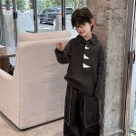 [90-160cm]ナチュラル POLOネック ニット セーター