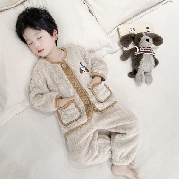 男童睡衣秋冬季雪肤绒加厚珊瑚绒2025新款儿童家居服套装宝宝男孩