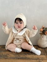 [66-100cm]刺繍 可愛い ニット ロンパース/カーディガン - Image 2