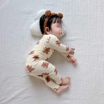 [66-110cm]数字柄 クマ柄 トップス+ボトムス セット ルームウェア - Image 2