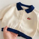 [73-120cm]スウィート チェリー柄 ニット カーディガン+スカート セット - Image 3