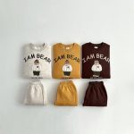 [73-120cm]カジュアル クマ柄 トレーナー+パンツ セット