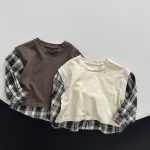 [80-130cm]デザイン満点 切り替え 長袖 Tシャツ