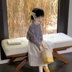 [90-140cm]ガーリー リボン付き ニット セーター/スカート