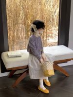 [90-140cm]ガーリー リボン付き ニット セーター/スカート