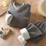 [90-150cm]ボーダー柄 厚手 あったか ルームウェア - Image 2