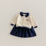 [73-120cm]スウィート チェリー柄 ニット カーディガン+スカート セット - Image 6