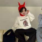 [100-160cm] 犬柄 プリント トップス 長袖Tシャツ