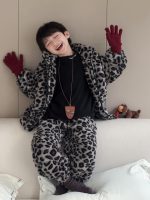 [100-160cm]ヒョウ柄 あったか トップス+パンツ ルームウェア - Image 3