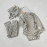 [66-90cm]ボーダー柄 ロンパース+ボトムス セット - Image 9