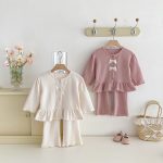 [80-130cm]女の子 セットアップ トップス+パンツ リボン付き - Image 5