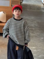 [100-150cm] ボーダー柄 裏起毛 トレーナー - Image 3