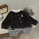 [90-150cm]ボーダー柄 前開き ふわふわ ルームウェア - Image 6