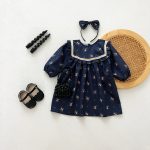 [80-140cm]ガーリー 花柄 長袖 ワンピース