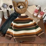 [90-150cm]ボーダー柄 ふんわり 保温性 セーター - Image 2