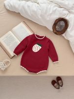 [66-90cm]いちご柄 ガーリー ベビー ニット ロンパース - Image 4