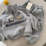 [73-120cm]クール 動きやすさ抜群 裏起毛 トレーナー+パンツ セットアップ - Image 5