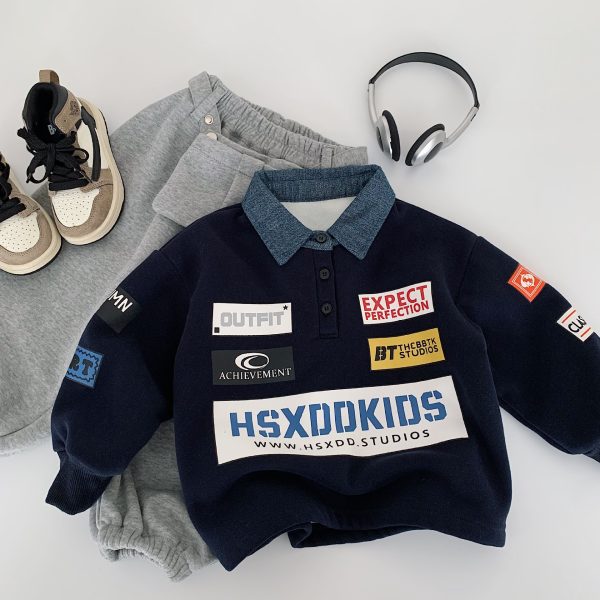 [90-140cm] POLOネック 裏起毛 トレーナー