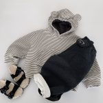 [80-140cm]ボーダー柄 フード付き 裏起毛 パーカー/パンツ - Image 7